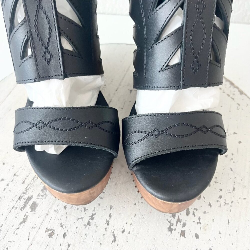 Lane Boots BECCA Womens Black Wedges Western Sandals Cowgirl Wooden Heel Size 5 - Picture 6 of 11